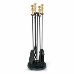 Pilgrim 2400 Series Black With Gold Ball Handles Fireplace Tool Set - 5pc