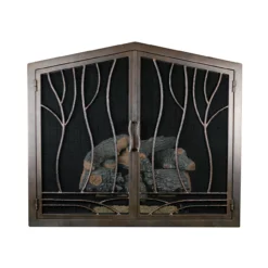 Redwood Arched Fireplace Door - Wrought Iron