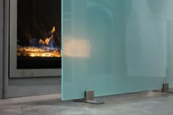 Acid Etched Modern Freestanding Glass Fireplace Screen | AMS Fireplace