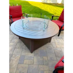 AMS Fire Pit Table Round Glass Wind Guard - 1/4" Thick Glass - Fire Flame Guard 18 AMS Fire Pit Table Round Glass Wind Guard - 1/4" Thick Glass - Fire Flame Guard -AMS FIREPLACE Sales ams glass wind flame guard on table web 07079.1666899218