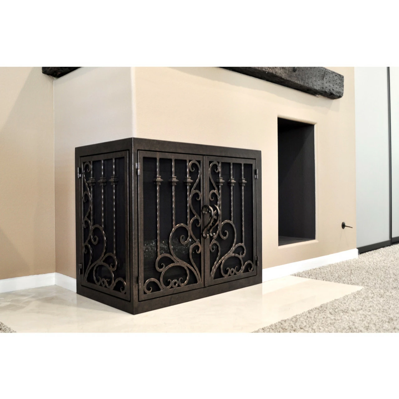 Arcadia Rectangular L-Shape Fireplace Door - Wrought Iron 3 Arcadia Rectangular L-Shape Fireplace Door - Wrought Iron