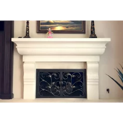 Camellia Rectangular Fireplace Door - Wrought Iron -AMS FIREPLACE Sales camelia 49 fireplace door web2 21279.1655848294