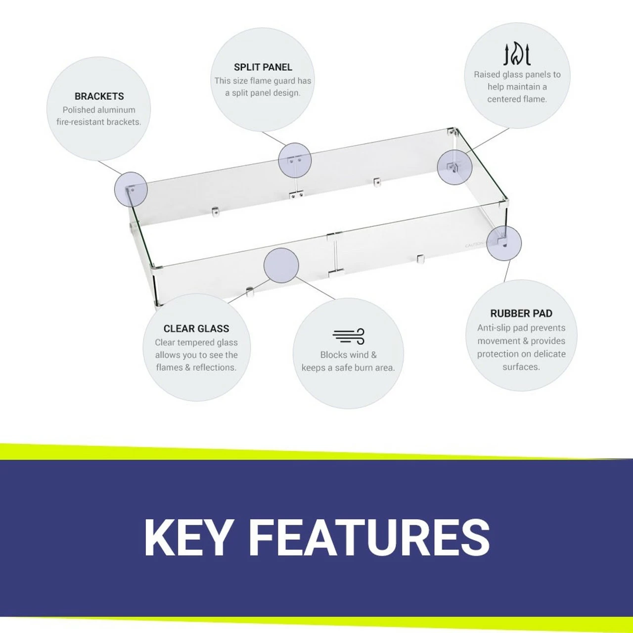 36" Rectangular Glass Wind And Flame Guard | American Fire Glass 5 36" Rectangular Glass Wind And Flame Guard | American Fire Glass - Image 3