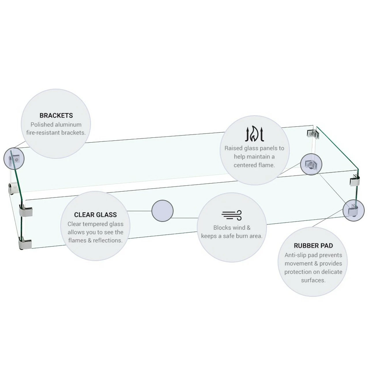 24" Rectangular Glass Wind And Flame Guard | American Fire Glass 7 24" Rectangular Glass Wind And Flame Guard | American Fire Glass - Image 5