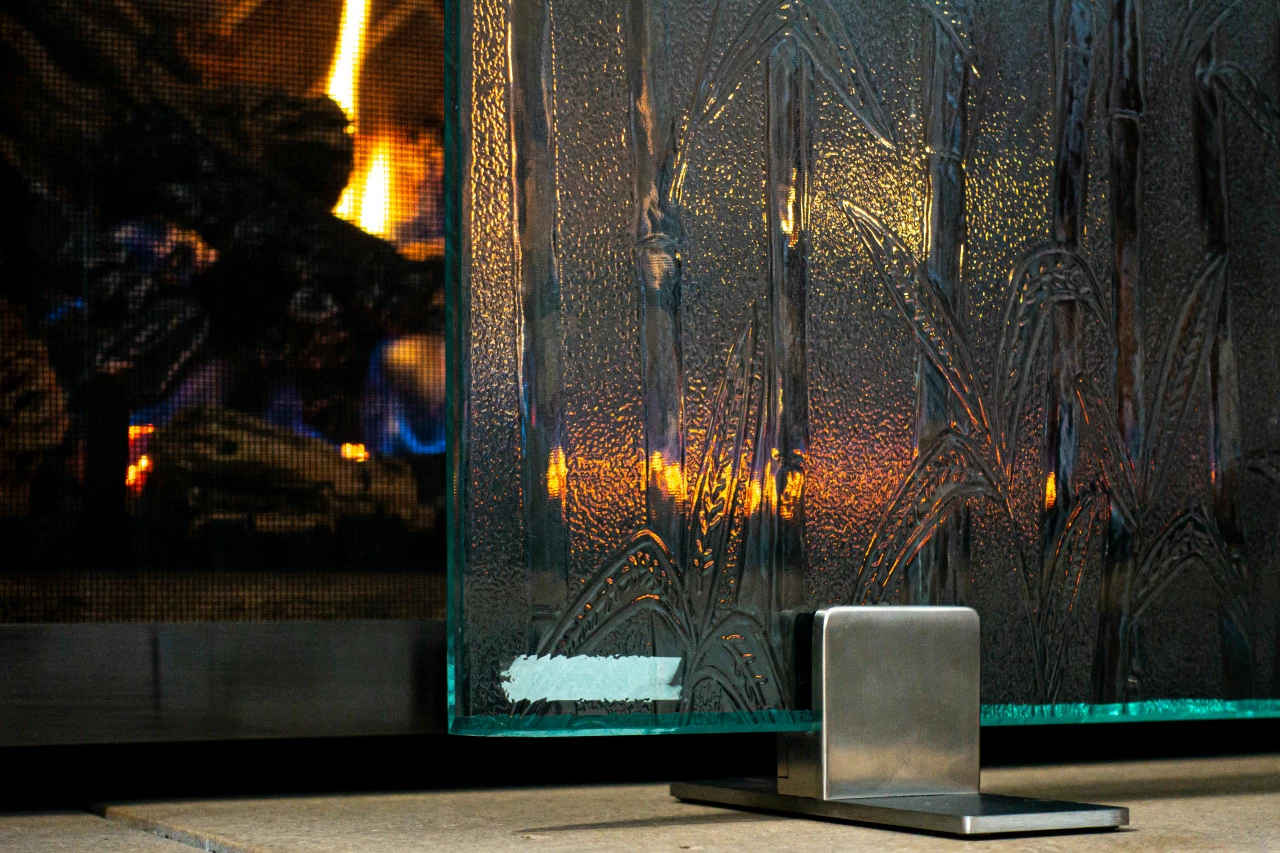 Clear Bamboo Freestanding Glass Fireplace Screen | AMS 3 Clear Bamboo Freestanding Glass Fireplace Screen | AMS