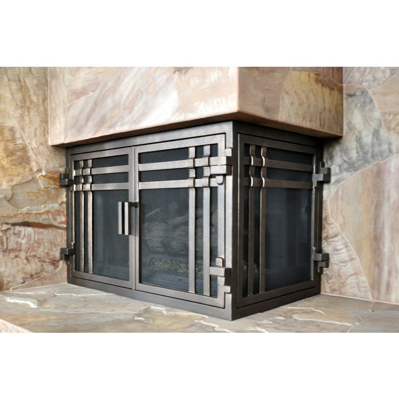 Santa Cruz Rectangular L-Shape Fireplace Door - Wrought Iron 3 Santa Cruz Rectangular L-Shape Fireplace Door - Wrought Iron