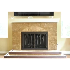 Redwood Rectangular Fireplace Door - Wrought Iron