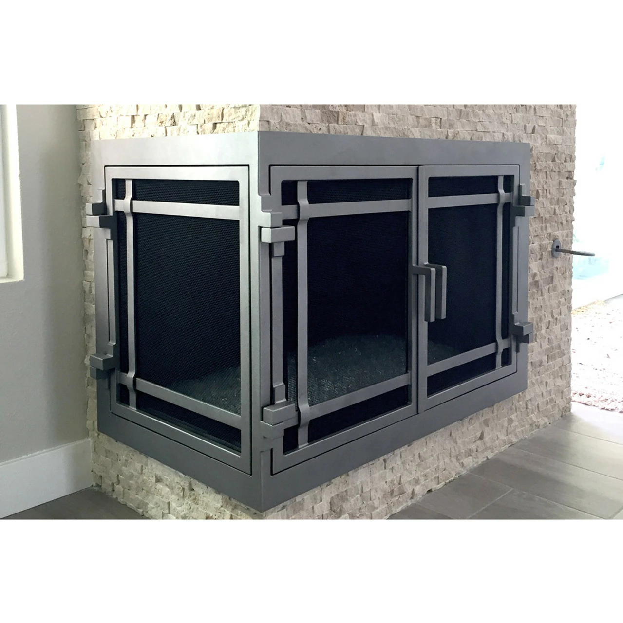 Santa Monica Rectangular L-Shape Fireplace Door - Wrought Iron 4 Santa Monica Rectangular L-Shape Fireplace Door - Wrought Iron - Image 2