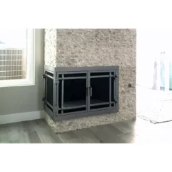 Santa Monica Rectangular L-Shape Fireplace Door - Wrought Iron