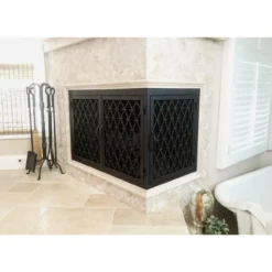 Trabuco Rectangular L-ShapeFireplace Door - Wrought Iron