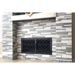 Wave Rectangular Fireplace Door - Wrought Iron